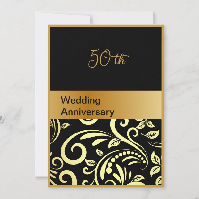 elegant black gold 50th wedding anniversary card (Front)