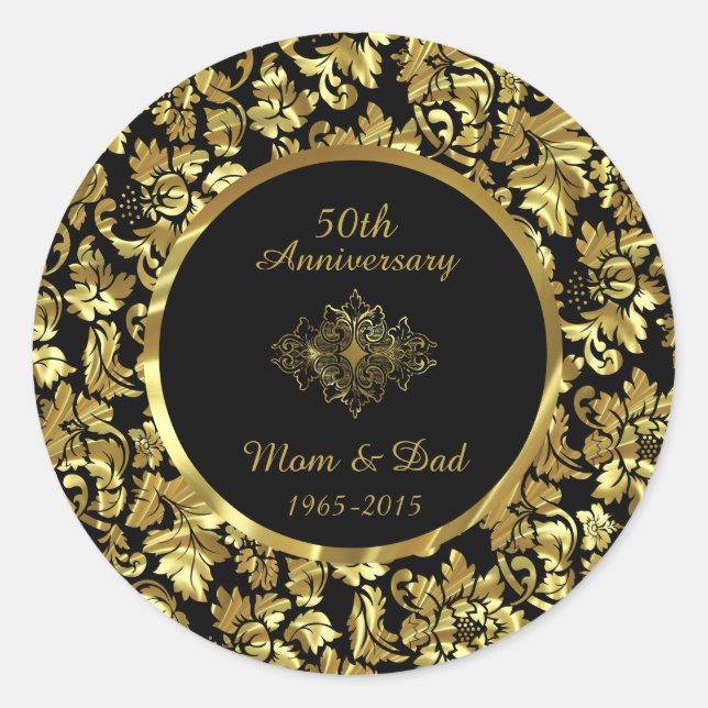 Elegant Black & Gold 50th Wedding Anniversary Classic Round Sticker (Front)