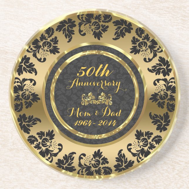 Elegant Black & Gold 50th Wedding Anniversary Coaster (Front)