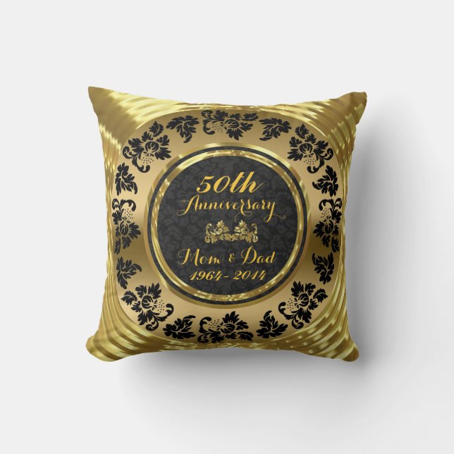 Elegant Black & Gold 50th Wedding Anniversary Cushion (Front)