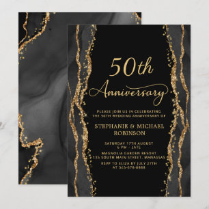 Elegant Black Gold 50th Wedding Anniversary Invitation