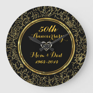Elegant Black & Gold 50th Wedding Anniversary Large Clock