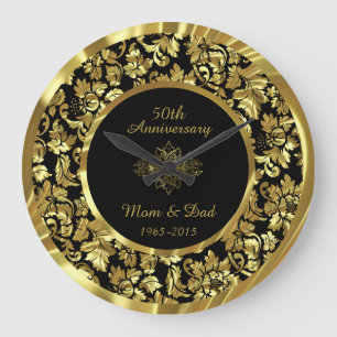 Elegant Black & Gold 50th Wedding Anniversary Large Clock