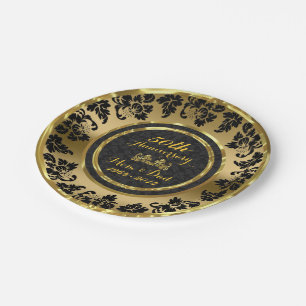 Elegant Black & Gold 50th Wedding Anniversary Paper Plate