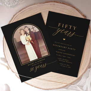 Elegant Black Gold 50th Wedding Anniversary Party Invitation
