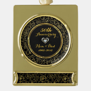 Elegant Black & Gold 50th Wedding Anniversary Plated Banner Ornament