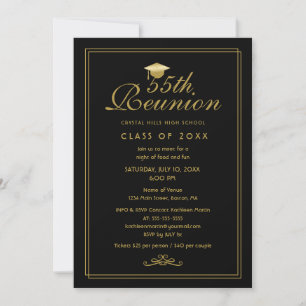 Elegant Black Gold 55th Class Reunion Invitation