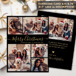 Elegant Black Gold 5 Photo Collage Christmas  Holiday Card<br><div class="desc">Modern Simple Elegant Calligraphy Black and Gold 5 Photo Collage Merry Christmas Script Holiday Card. PLEASE NOTE, THESE 6.5" X 8.75" SIZE CARDS ARE LARGER THAN AVERAGE, DUE TO THE LARGER CARD SIZE, IT'S ALMOST CERTAIN THAT THE POSTAGE COSTS WILL BE HIGHER. IF YOU PREFER THE STANDARD 5X7" SIZE, YOU...</div>