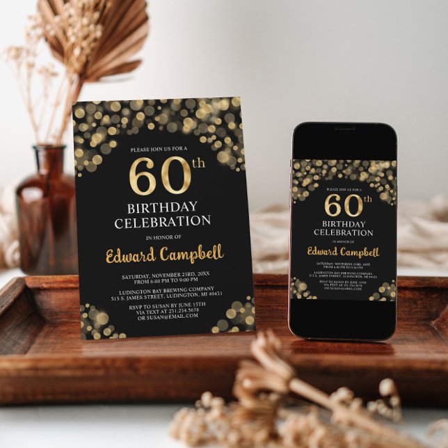 Elegant Black & Gold 60th Birthday Invitation (Creator Uploaded)