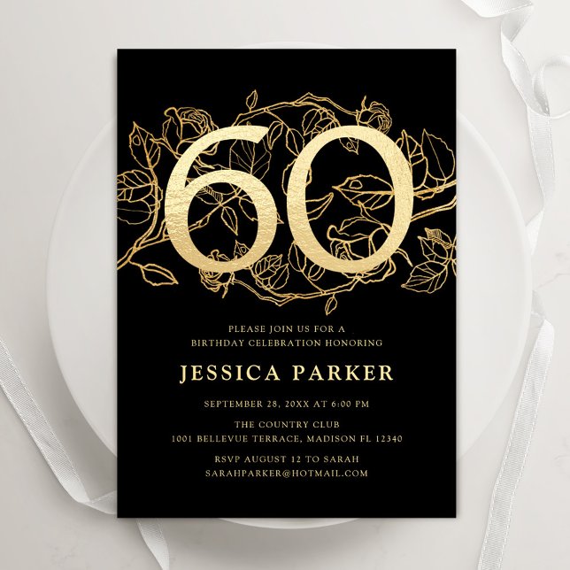 Elegant Black Gold 60th Birthday Invitation (Creator Uploaded)