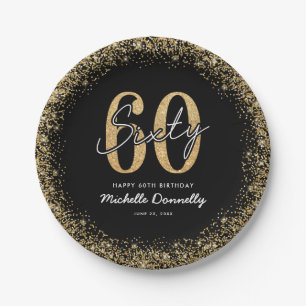 Elegant Black Gold 60th Birthday Paper Plates