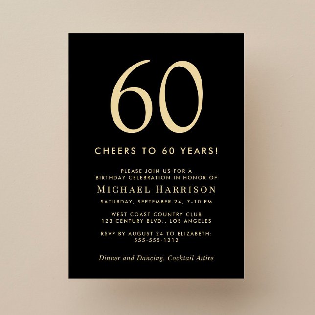 Elegant Black Gold 60th Birthday Party Invitation (Creator Uploaded)
