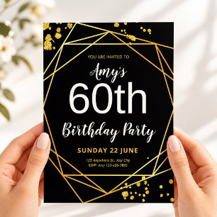 Elegant Black & Gold 60th Birthday Party Invitation