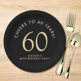 Elegant Black Gold 60th Birthday Party Paper Plate
