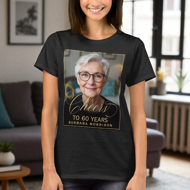Elegant Black & Gold 60th Birthday Party Photo T-Shirt (Creator Uploaded)