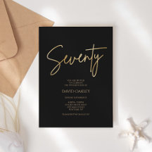 Elegant Black Gold 70th Birthday Invitation