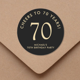 Elegant Black Gold 70th Birthday Party Classic Round Sticker