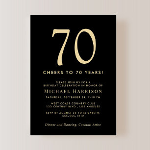 Elegant Black Gold 70th Birthday Party Invitation