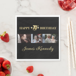 Elegant Black & Gold 70th Birthday Photo Napkin