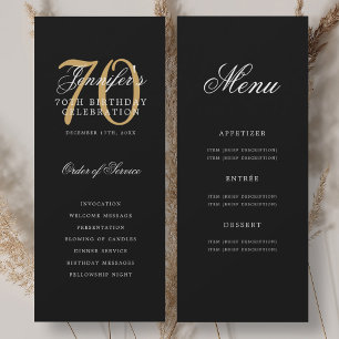Elegant Black Gold 70th Birthday Program w/ Menu Invitation