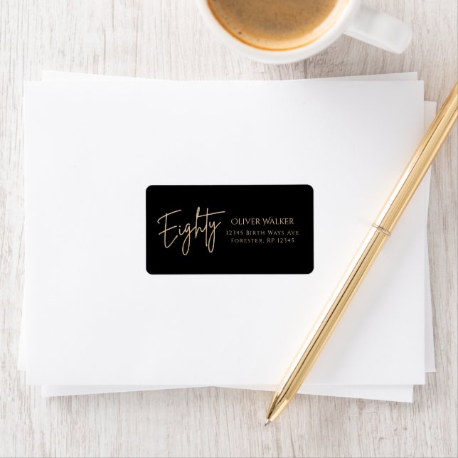 Elegant Black Gold 80th Birthday Address Label (Insitu)
