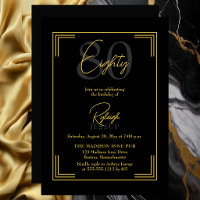 Elegant Black Gold 80th Birthday Art Deco Party