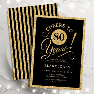 Elegant Black Gold 80th Birthday Invitation