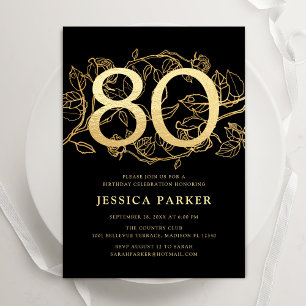 Elegant Black Gold 80th Birthday Invitation