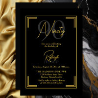 Elegant Black Gold 90th Birthday Art Deco Party