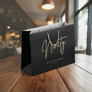 Elegant Black Gold 90th Birthday Large Gift Bag
