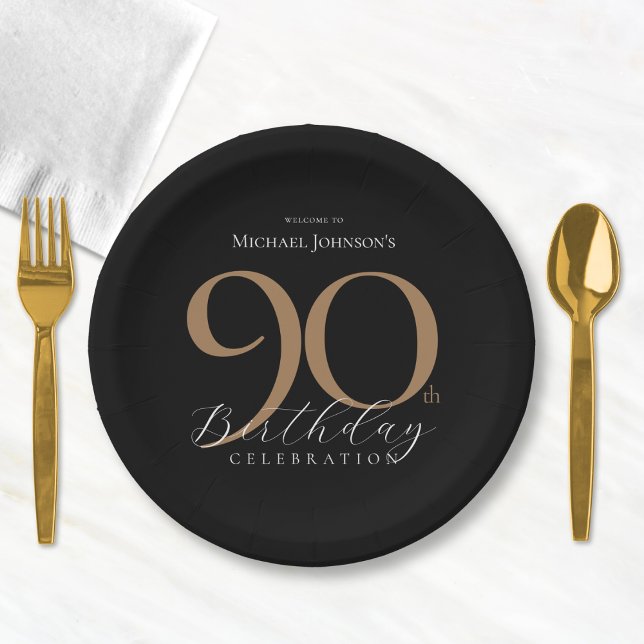 Elegant Black Gold 90th Birthday Party Paper Plate (Elegant Black Gold 90th Birthday Party Paper Plates)