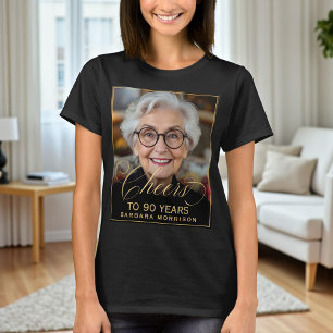 Elegant Black & Gold 90th Birthday Party Photo T-Shirt