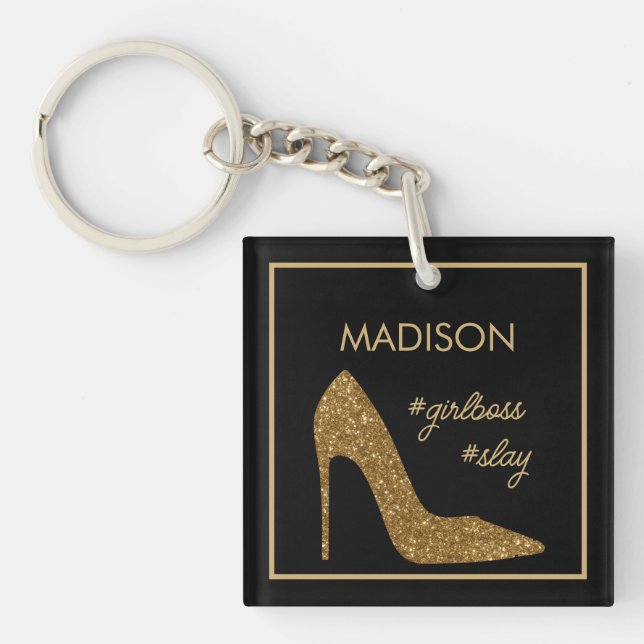 Elegant Black Gold Acrylic Keychain (Front)