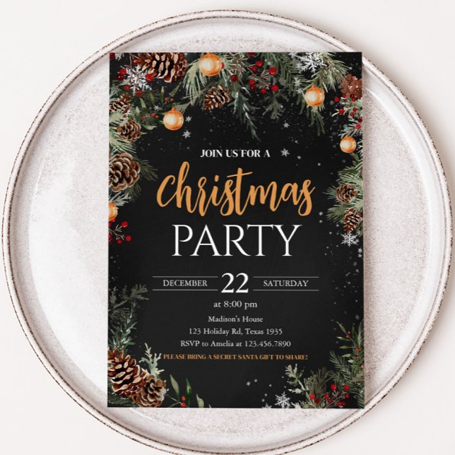 Elegant Black Gold Adult Company Christmas Party Invitation (Elegant Adult Company Christmas Party Invitation)