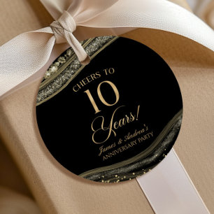 Elegant Black Gold Agate 10th Anniversary Party Favour Tags