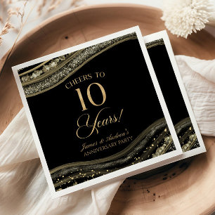 Elegant Black Gold Agate 10th Anniversary Party Napkin