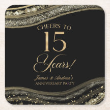 Elegant Black Gold Agate 15th Anniversary Party