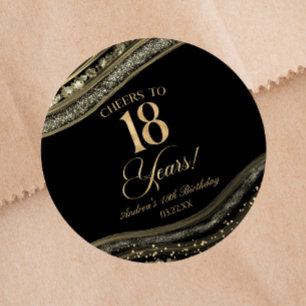 Elegant Black Gold Agate 18th Birthday Party Classic Round Sticker