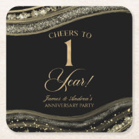 Elegant Black Gold Agate 1st Anniversary Party