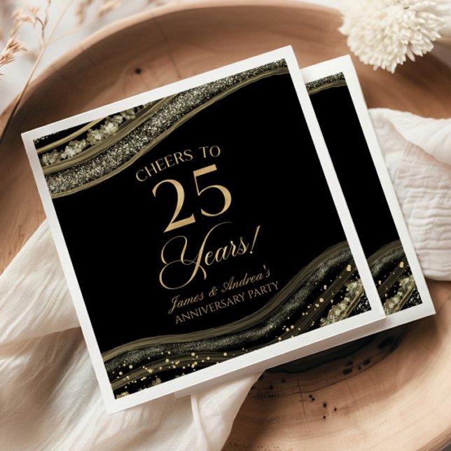 Elegant Black Gold Agate 25th Anniversary Party Napkin (Creator Uploaded)