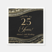 Elegant Black Gold Agate 25th Birthday Party