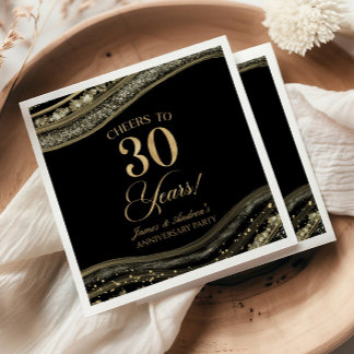 Elegant Black Gold Agate 30th Anniversary Party Napkin