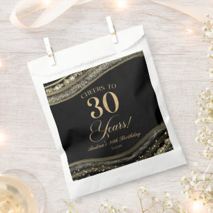 Elegant Black Gold Agate 30th Birthday Party Favour Bags