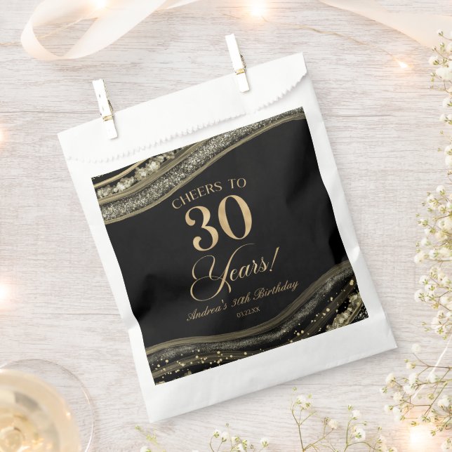 Elegant Black Gold Agate 30th Birthday Party Favour Bags (Clipped)