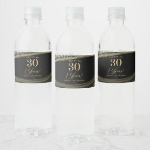 Elegant Black Gold Agate 30th Birthday Party Water Bottle Label