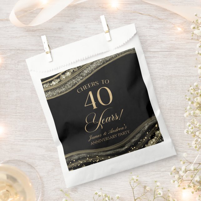 Elegant Black Gold Agate 40th Anniversary Party Favour Bags (Clipped)