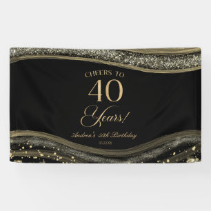 Elegant Black Gold Agate 40th Birthday Party Banner