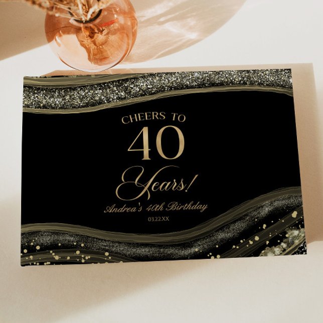Elegant Black Gold Agate 40th Birthday Party Guest Book (Creator Uploaded)