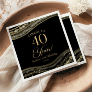 Elegant Black Gold Agate 40th Birthday Party Napkin