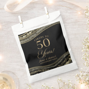 Elegant Black Gold Agate 50th Anniversary Party Favour Bags